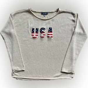 Marled Reunited Clothing Size M Knit Sweater Beige Flag “USA”